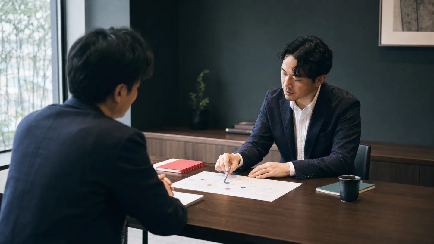 事業課題を一緒に整理する初回相談の様子